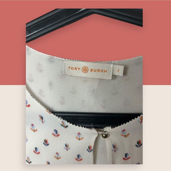 💐 TORY BURCH SILK POLKA DOT LAYERED TANK BLOUSE CREAM SIZE 4 AS IS - Picture 6 of 7